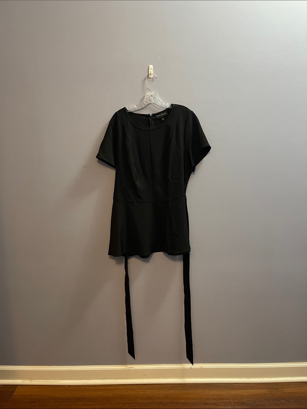 Lane Bryant Black Short-Sleeve Peplum Top with Waist Ties